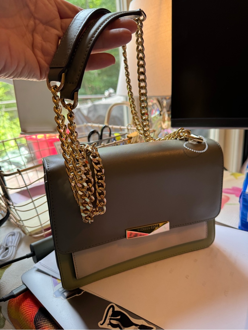MICHAEL Michael KorsTricolor Leather Shoulder Bag with Gold Chain Strap. NWT - Picture 15 of 15